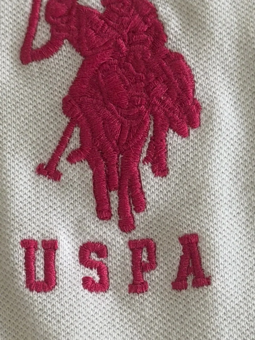 U.S. Polo Assn. White Polo with Pink Trim and Blue Sleeve Number